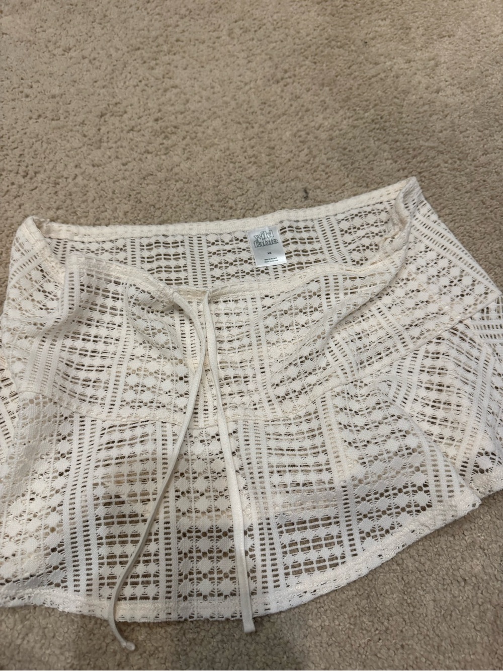 wild fable Cream Crochet Mini Skirt with Drawstring Waist
